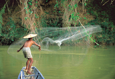 Sdostasien, Malaysia: Borneo - Sinfonie tropischer Grntne - traditioneller Fischer